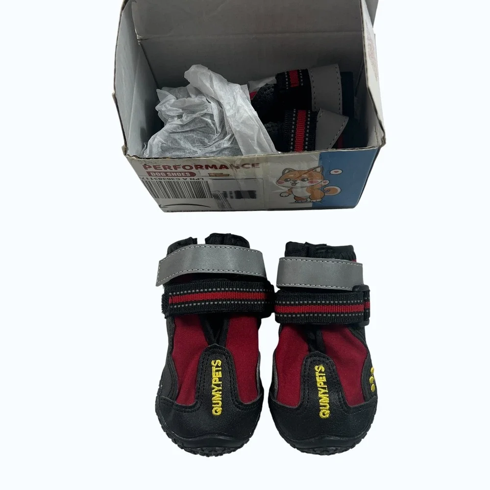 QUMY Waterproof Dog Boots Red Black Reflective Size 2 Set of 4 Paw Protection